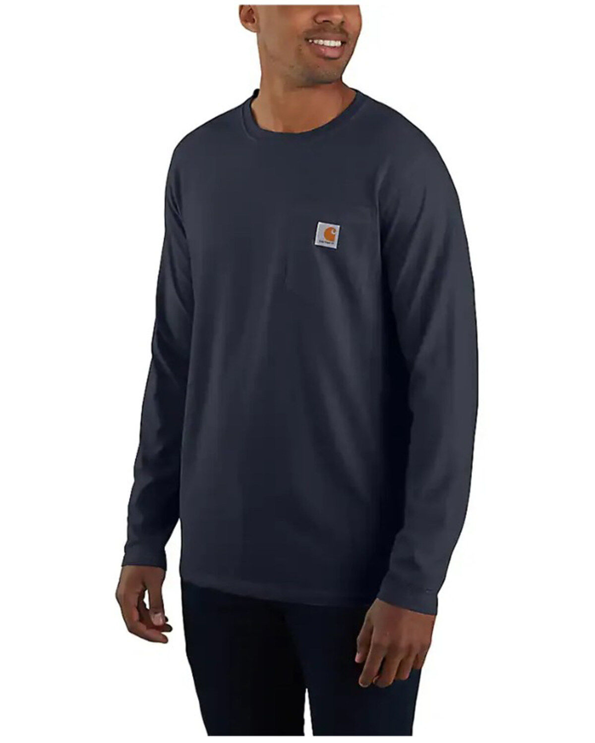 Image #1 - Carhartt Men's Force Relaxed Midweight Long Sleeve Pocket T-Shirt - Big, Navy, hi-res