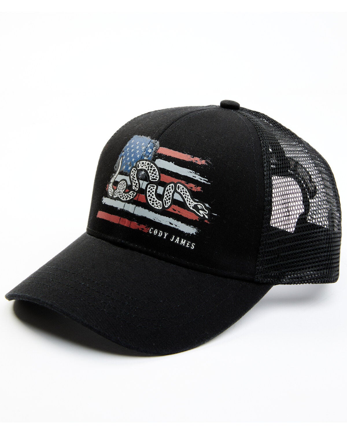 Cody James Men's Distressed Snake Flag Ball Cap, Black, hi-res