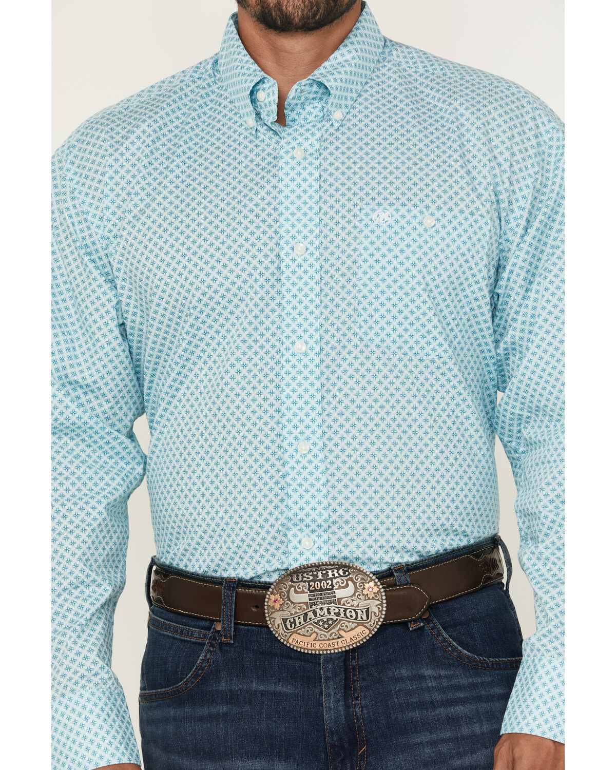 Image #3 - Wrangler Men's Geo Print Long Sleeve Button-Down Stretch Western Shirt, Aqua, hi-res