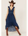 Image #2 - Molly Bracken Women's Ruffle Trim Cross Back Maxi Dress, Dark Blue, hi-res