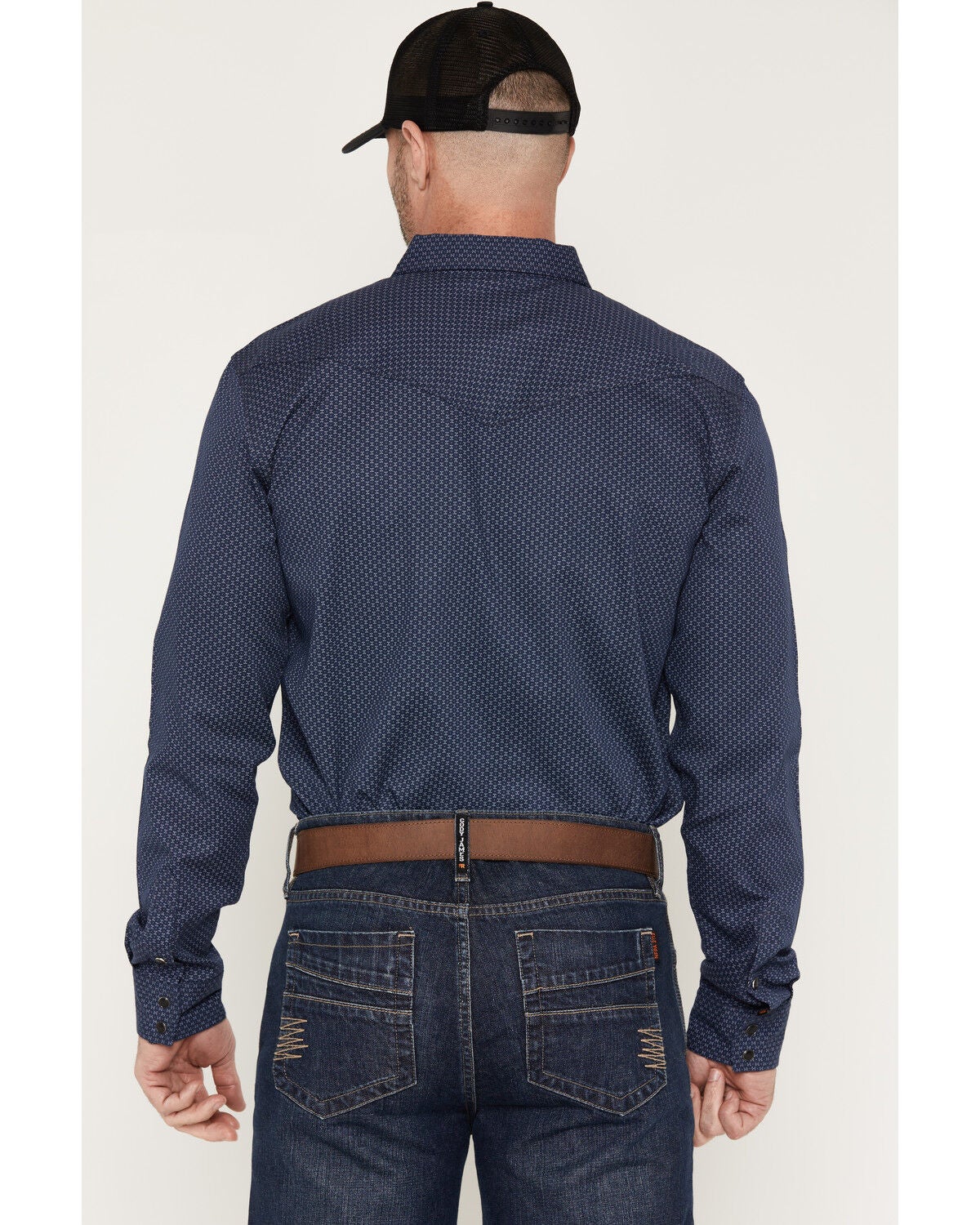 Image #4 - Cody James Men's FR Medora Print Long Sleeve Snap Stretch Western Work Shirt, Navy, hi-res