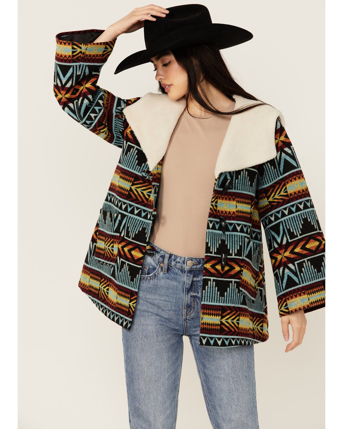 Panhandle Women's Southwestern Print Jacket, Black, hi-res