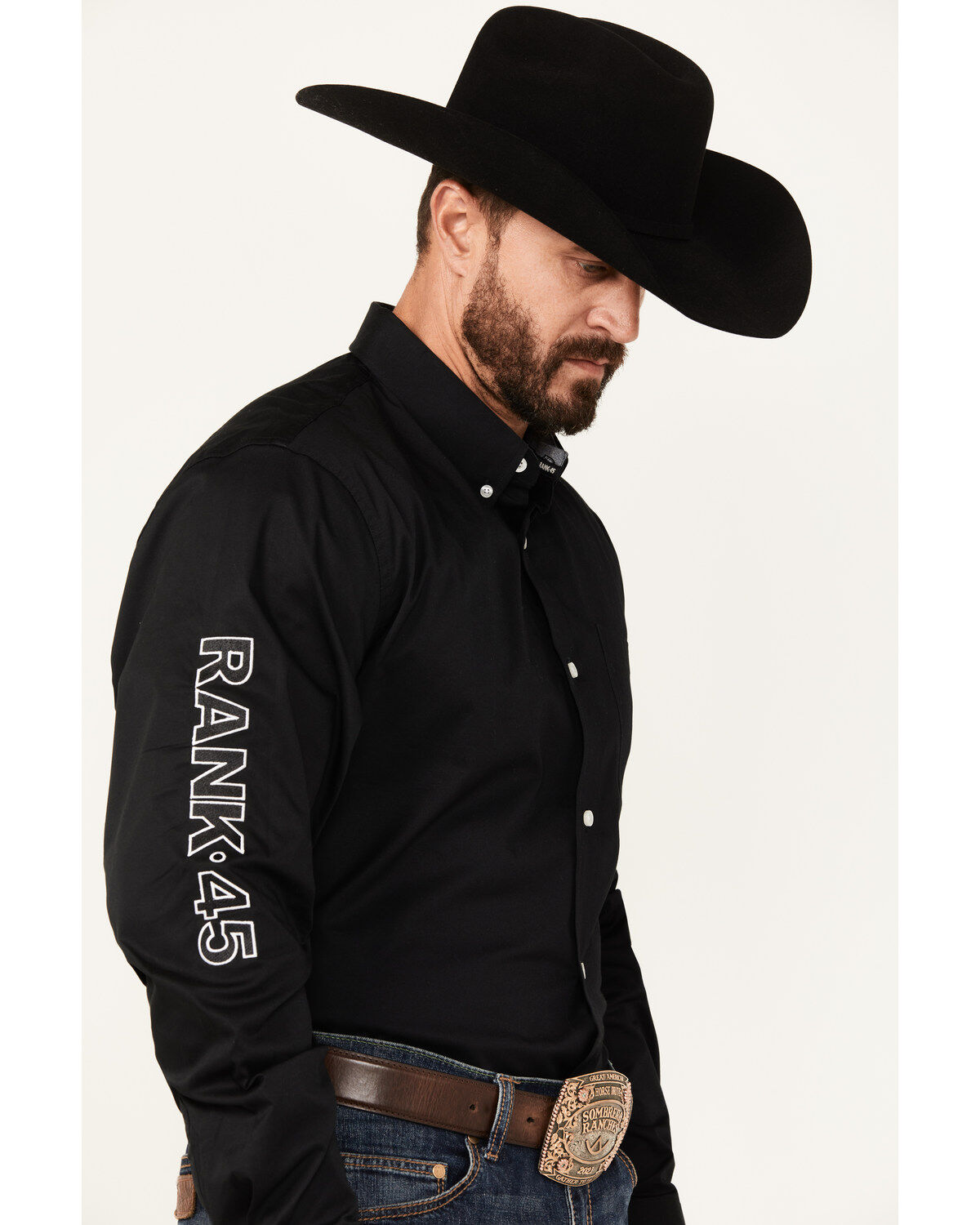 Image #2 - RANK 45® Men's Solid Performance Twill Logo Long Sleeve Button-Down Western Shirt, Black, hi-res