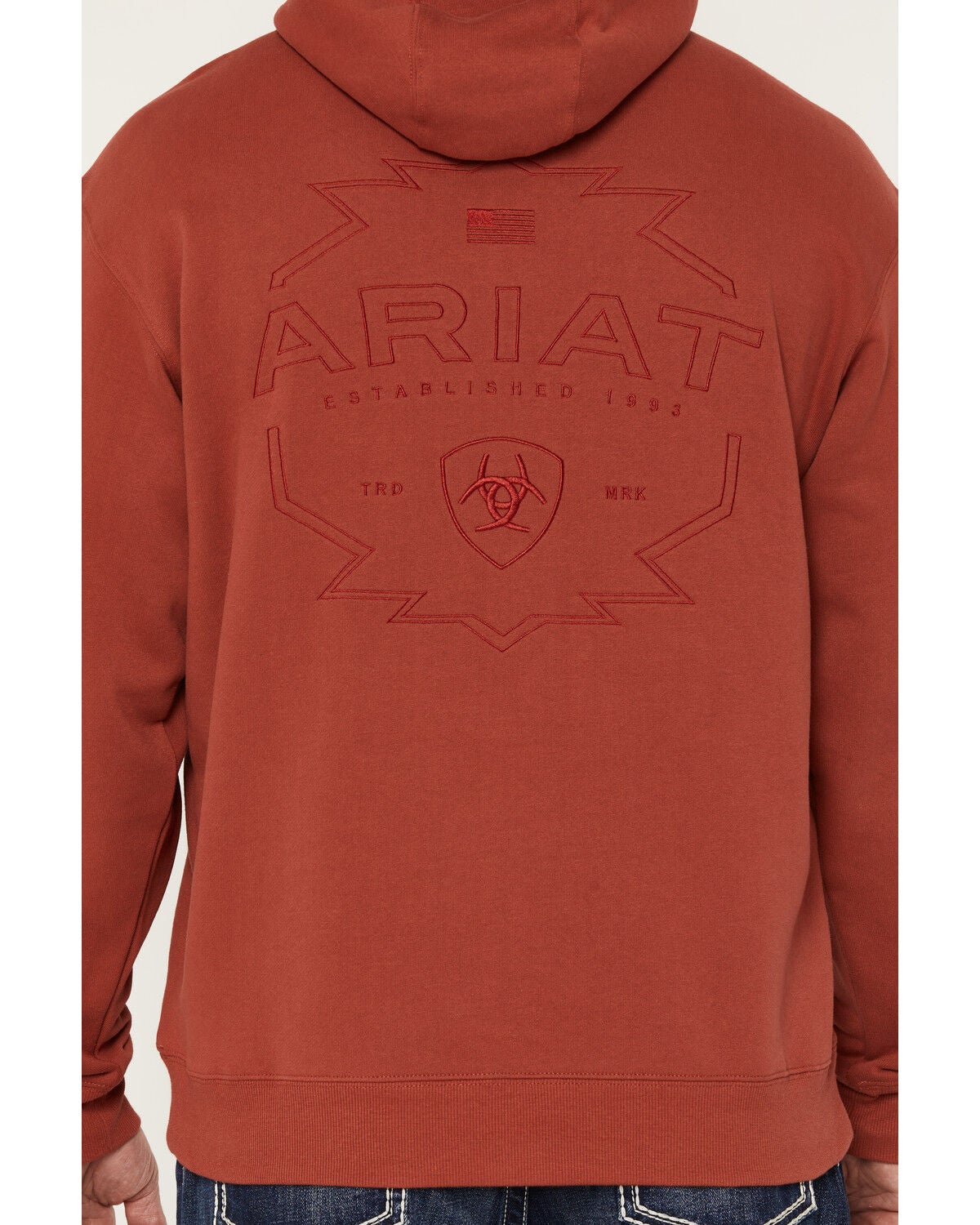Image #3 - Ariat Men's Archstar Solid Embroidered Hooded Sweatshirt, Red, hi-res