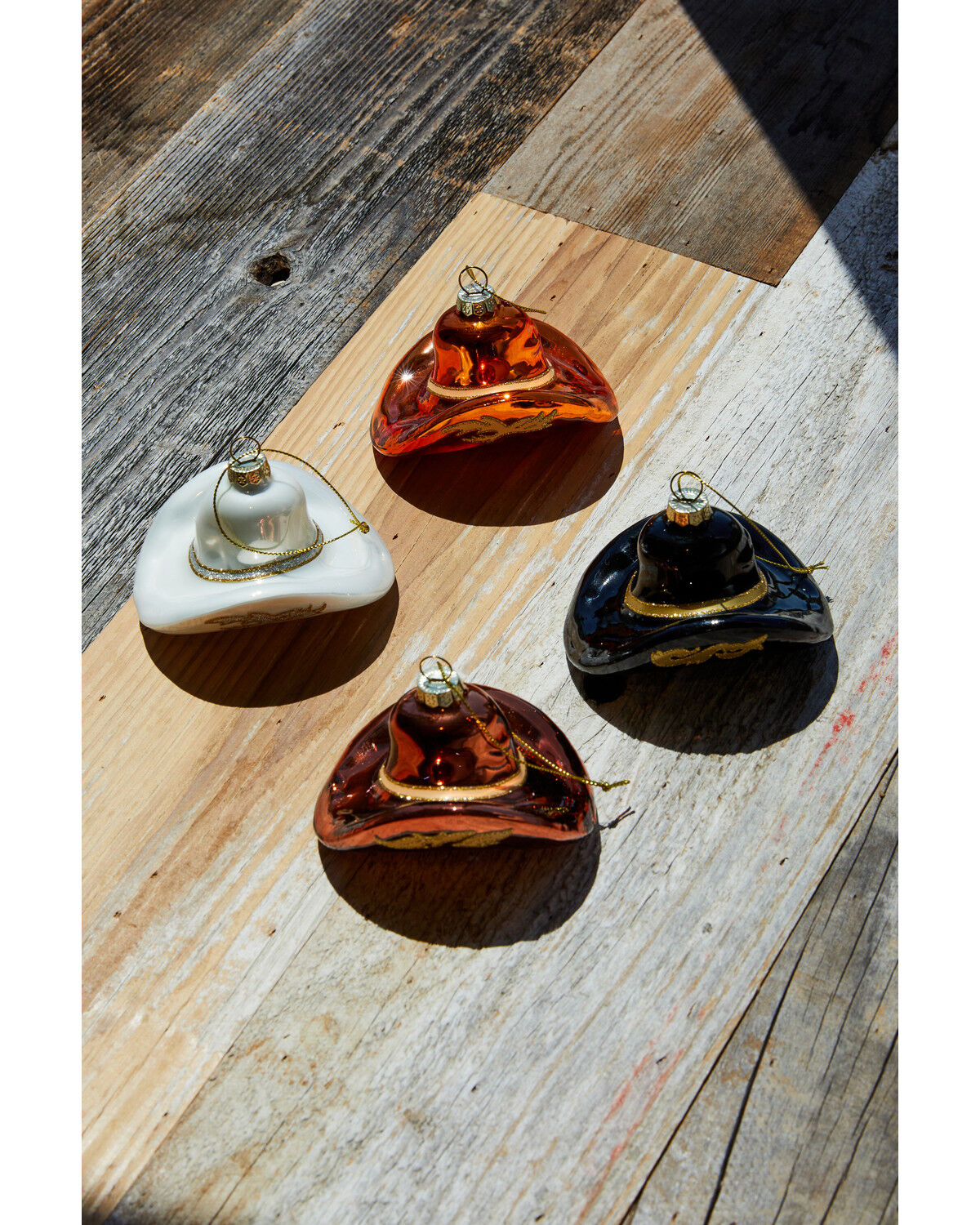 Image #1 - Boot Barn Cowboy Hats Glass Christmas Ornament Set - 4 Piece, Copper, hi-res