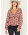 Image #1 - Wild Moss Women's Floral Print Ruffle Long Sleeve Top, Burgundy, hi-res