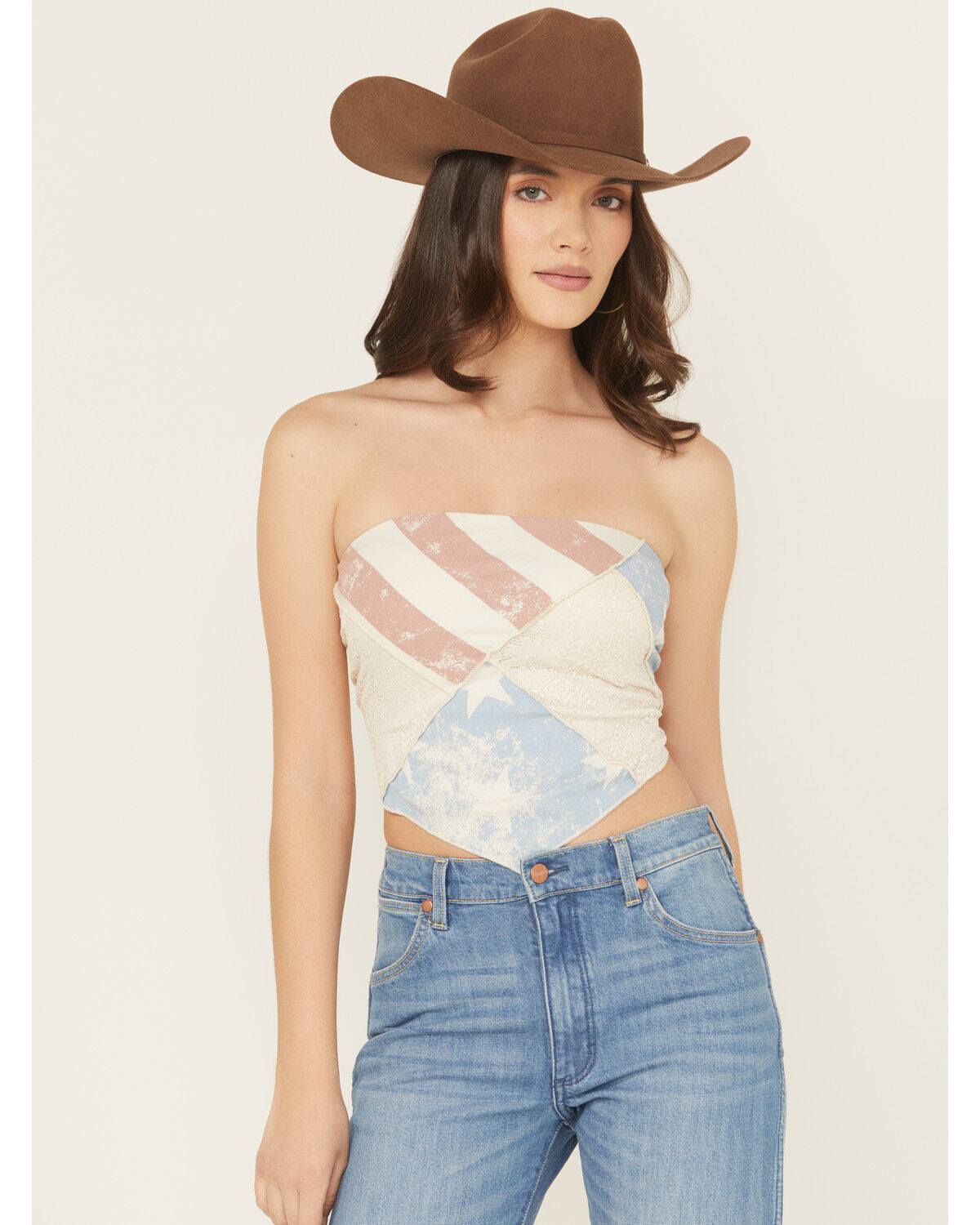 Image #1 - Originality Women's American Flag Bandana Top, White, hi-res