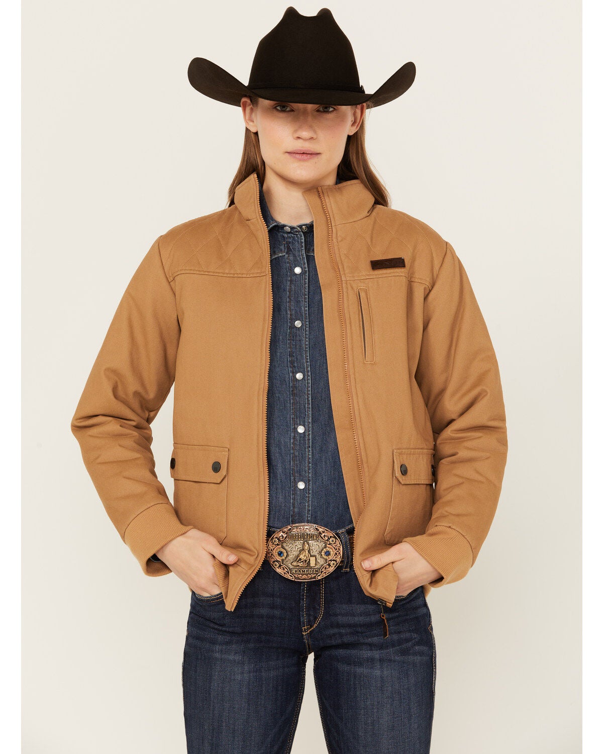 Cinch Women's Barn Bomber Jacket, Brown, hi-res