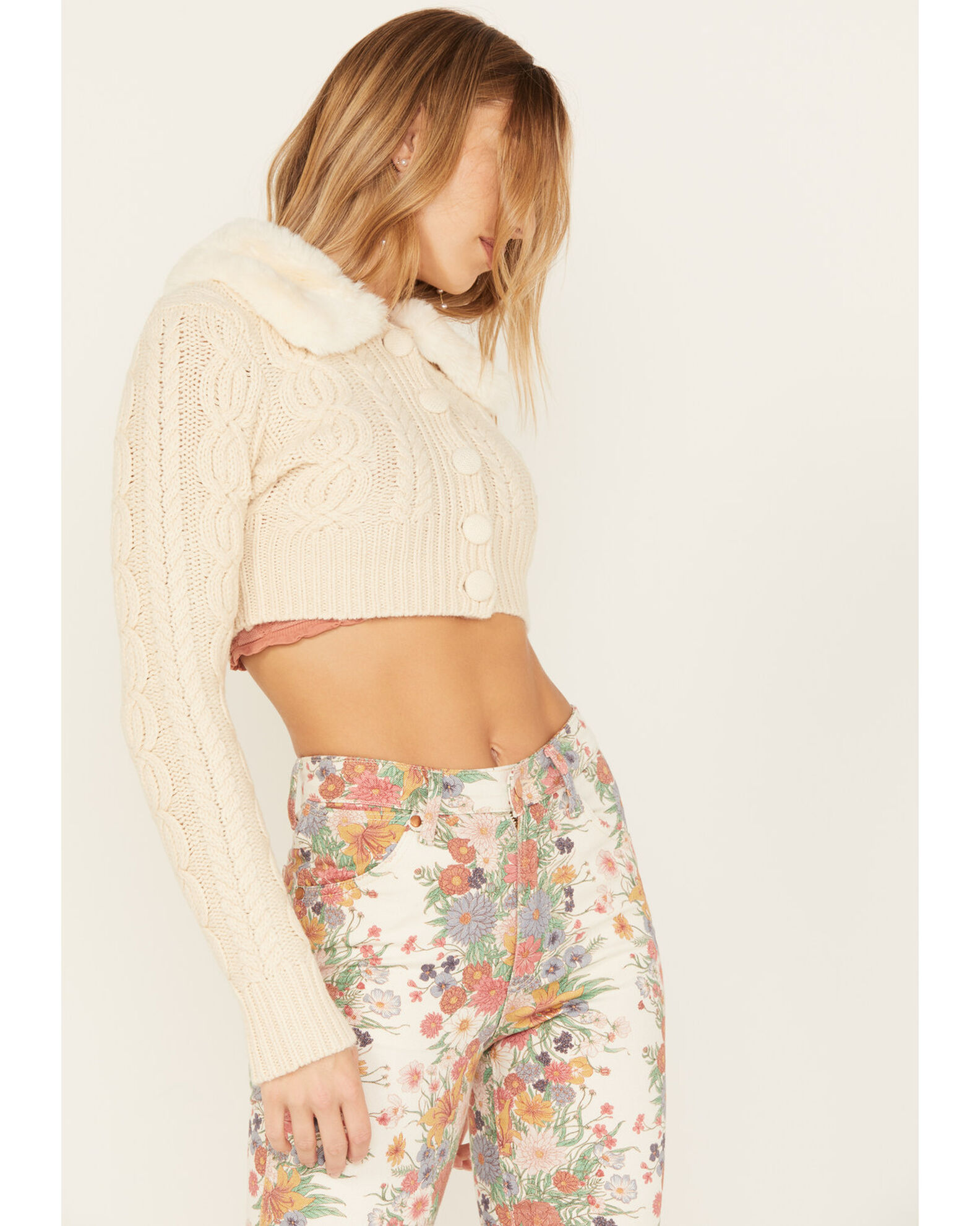 Shyanne Women's Faux Fur Cropped Knit Cardigan