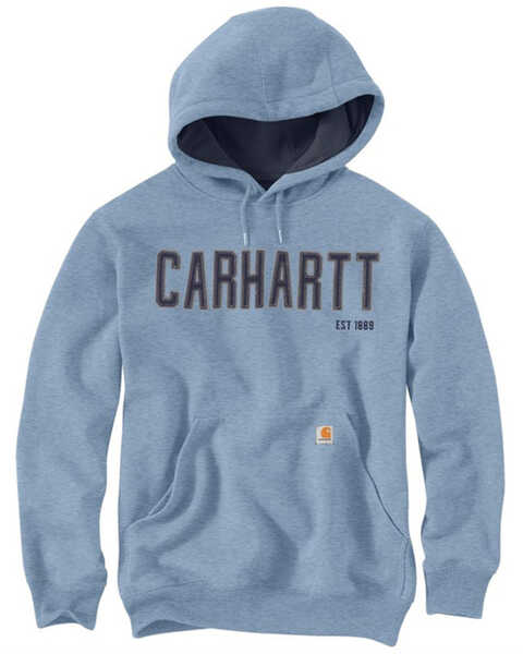 Carhartt Men's Loose Fit Midweight Felt Logo Graphic Hooded Sweatshirt , Light Blue, hi-res