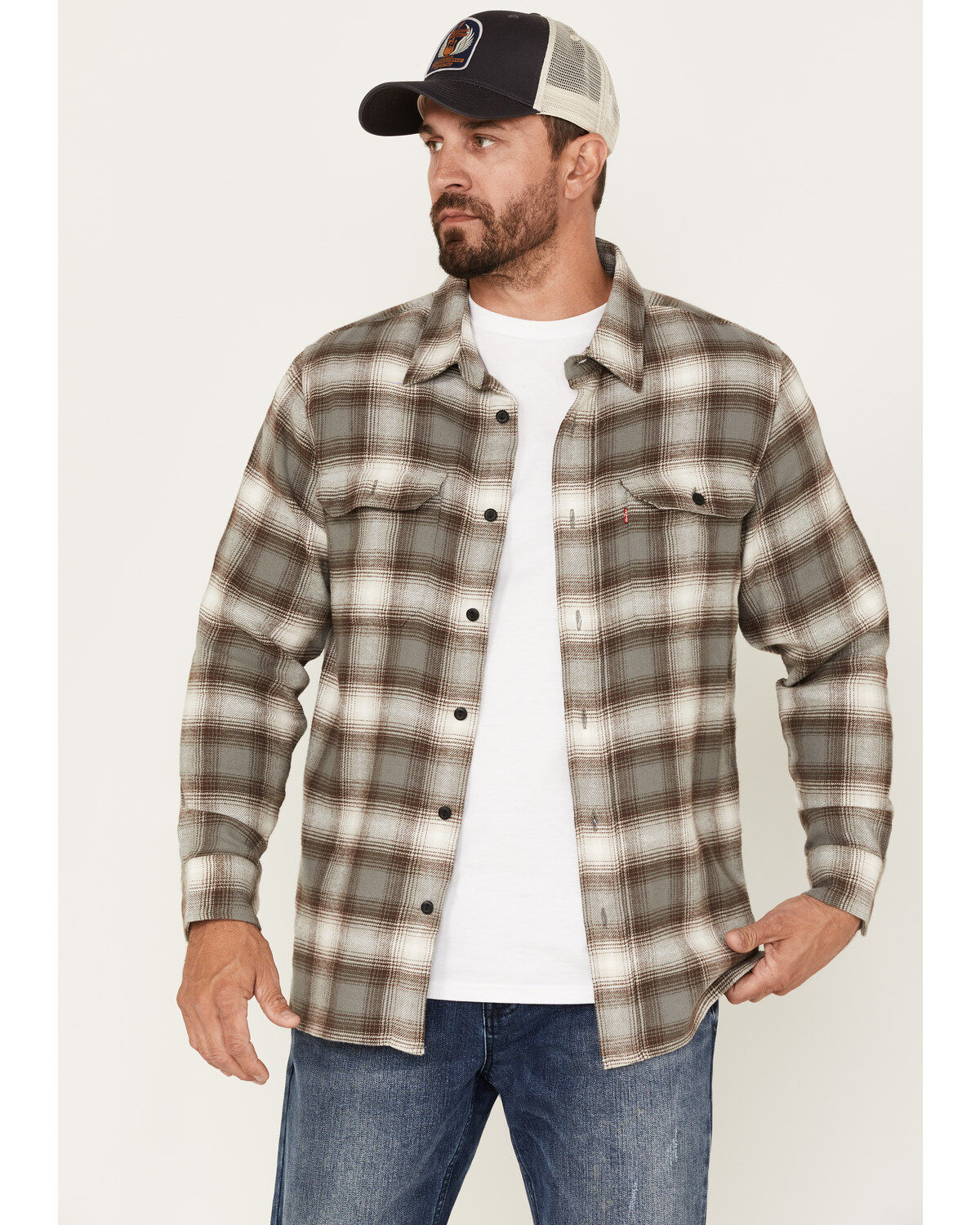 Image #1 - Levi's Men's Classic Worker Plaid Long Sleeve Button-Down Flannel Shirt, Grey, hi-res