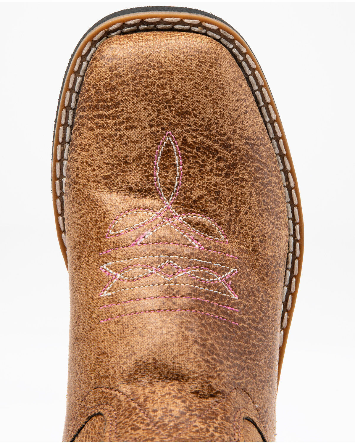 Image #6 - Shyanne Girls' Madison Faux Leather Western Boots - Square Toe, Brown/pink, hi-res