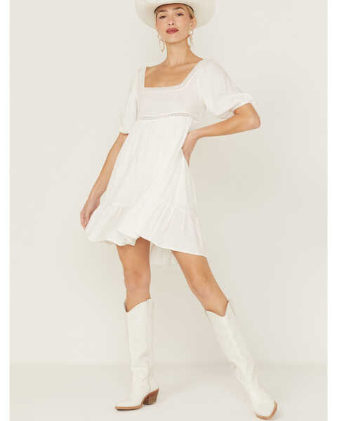 Molly Bracken Women's Puff Sleeve Open Back Mini Dress, White, hi-res
