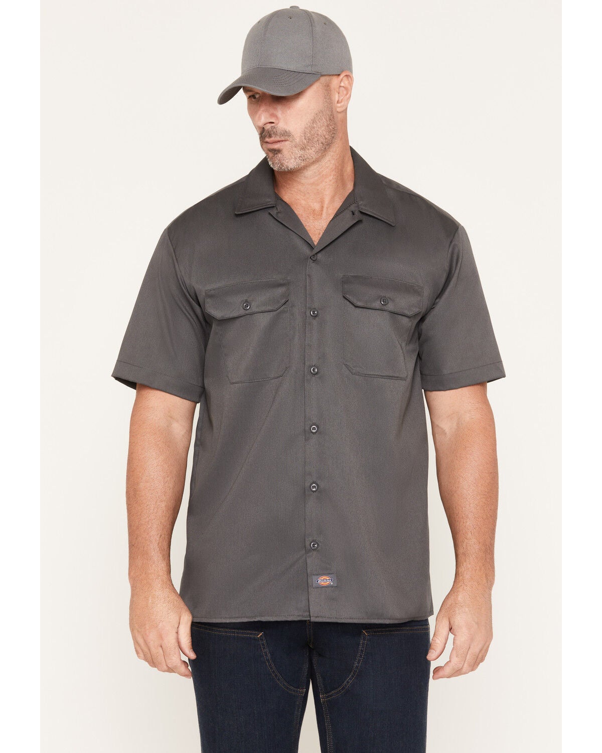 Dickies Men's Twill Short Sleeve Button-Down Original Work Shirt, No Color, hi-res