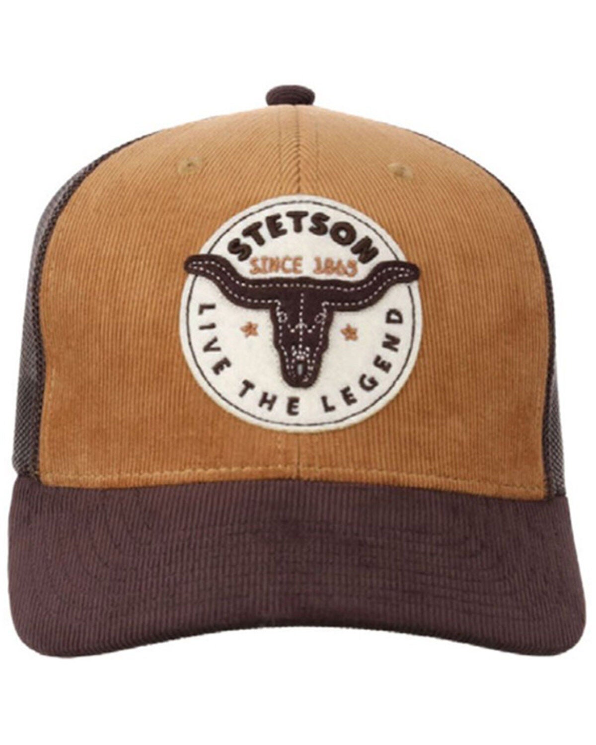 Image #1 - Stetson Men's Corduroy Embroidered Steer Head Patch Tracker Cap, Tan, hi-res