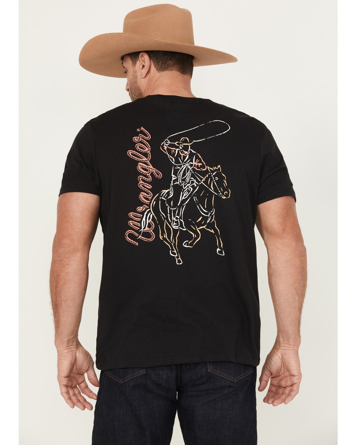 Wrangler Men's Neon Roping Cowboy Logo Short Sleeve Graphic T-Shirt, Black, hi-res