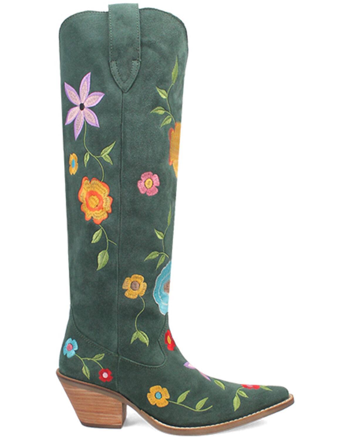 Image #2 - Dingo Women's Flower Power Suede Tall Western Boots - Snip Toe, Green, hi-res