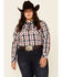 Image #1 - Ariat Women's R.E.A.L Dynamic Plaid Print Embroidered Long Sleeve Western Core Shirt - Plus, Navy, hi-res