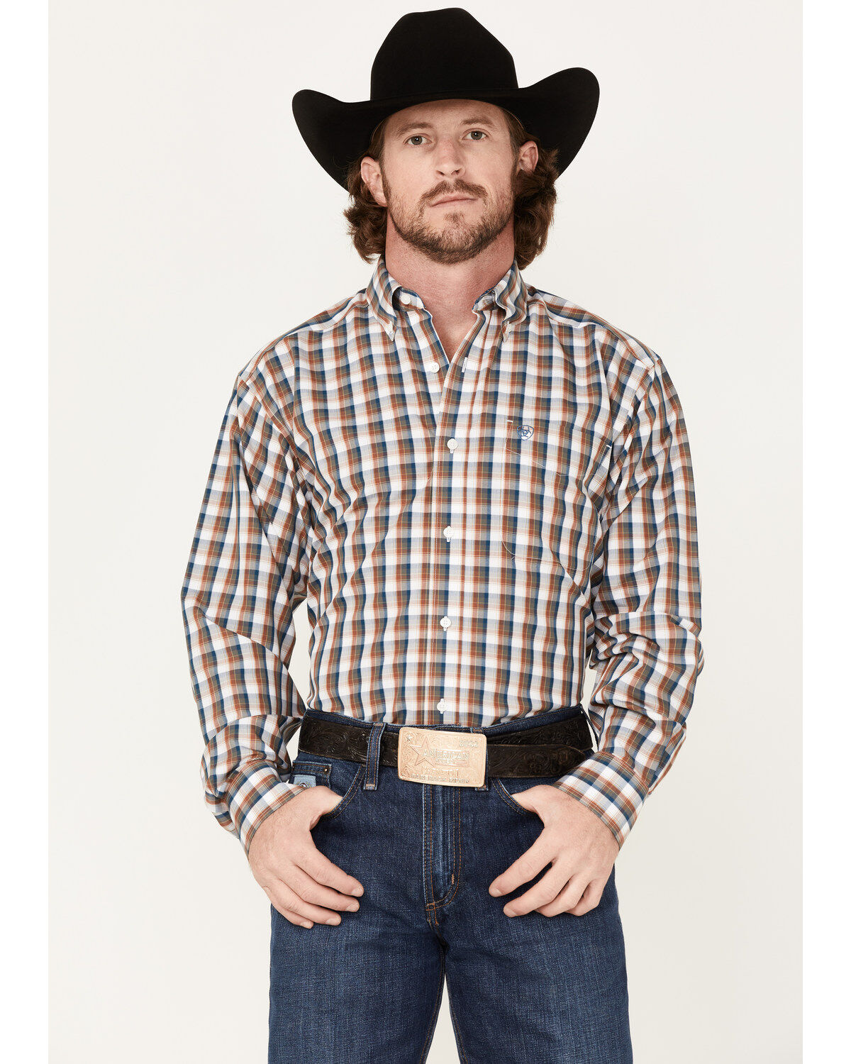 Image #1 - Ariat Men's Wrinkle Free Scout Plaid Button Down Western Shirt, , hi-res