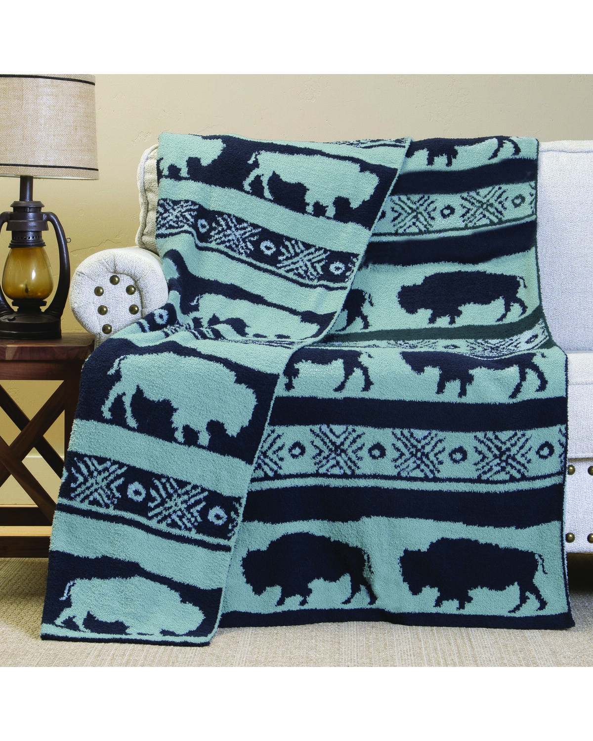 Image #1 - Carstens Home Buffalo Blues Stretchy Throw Blanket, Blue, hi-res