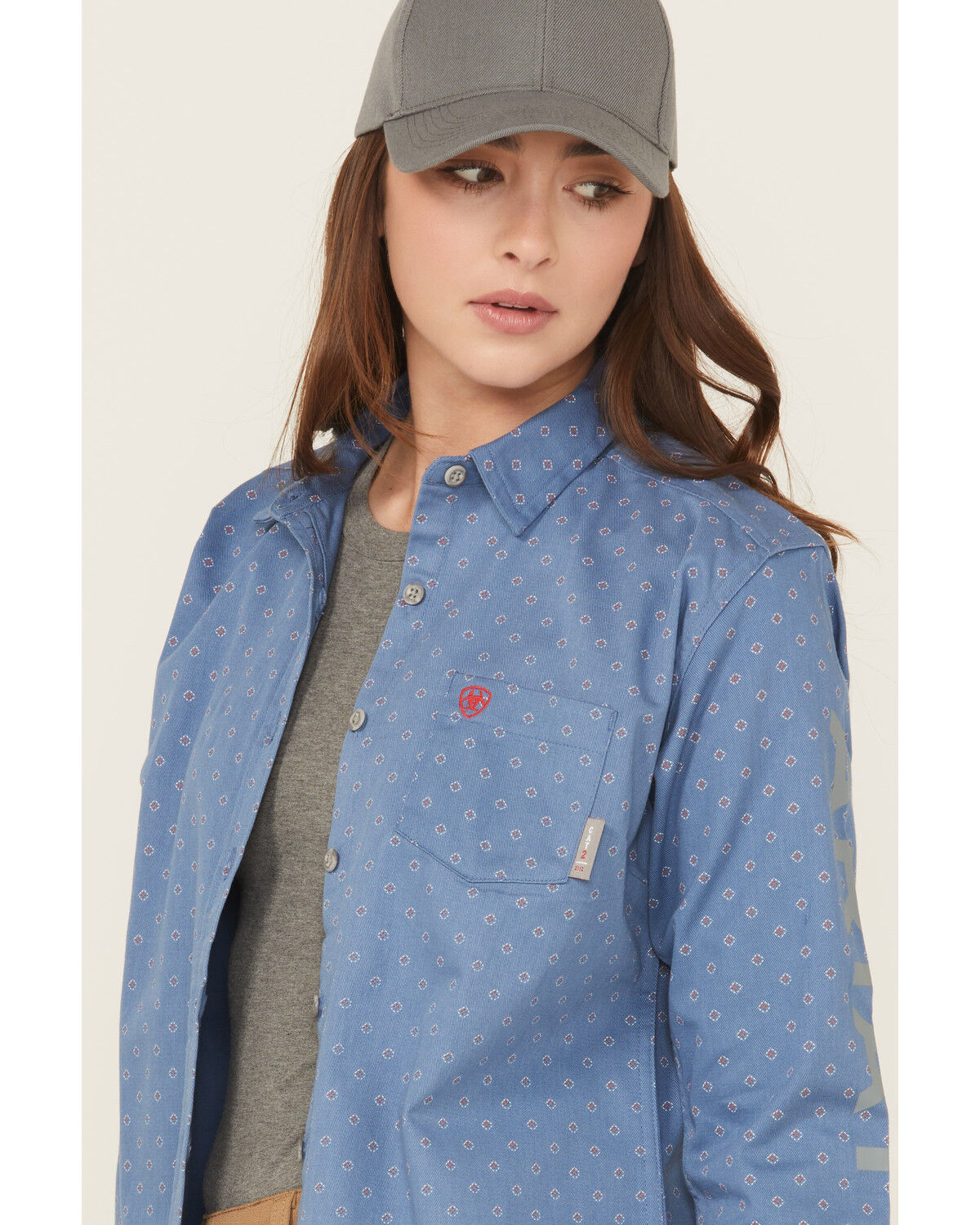 Image #2 - Ariat Women's FR Brooke Geo Print Long Sleeve Button-Down Work Shirt, Blue, hi-res