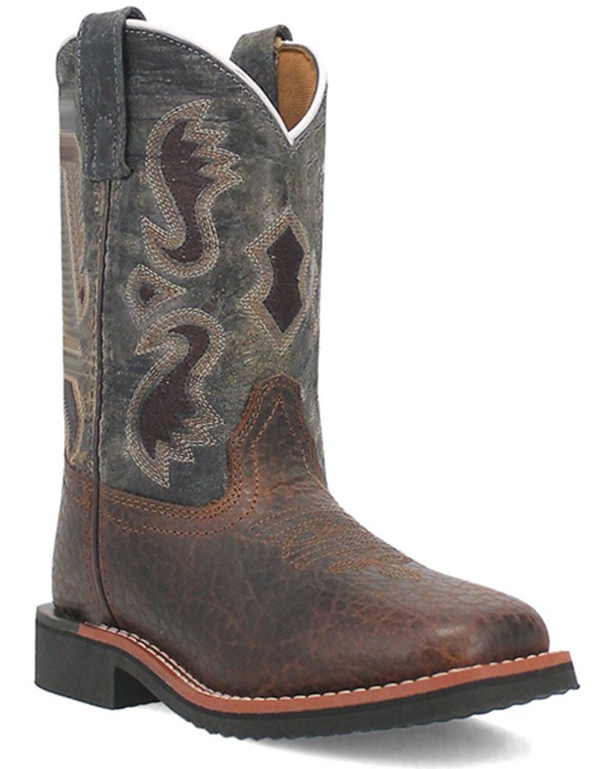 Dan Post Boys' Creek Western Boots - Broad Square Toe, Brown/blue, hi-res