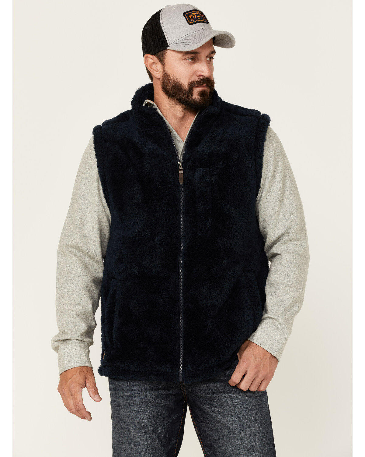 Moonshine Spirit Men's Kern Valley Faux Fur Zip-Front Fleece Vest, Navy, hi-res
