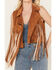 Rock & Roll Denim Women's Cropped Fringe Star Vest, Camel, hi-res