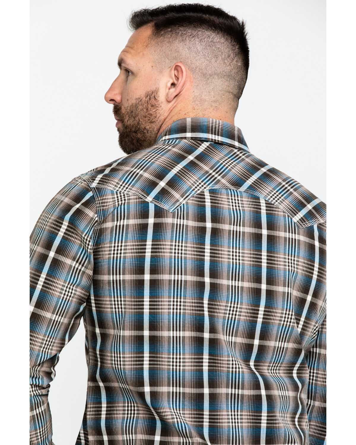 Image #5 - Rock & Roll Denim Men's Plaid Print Long Sleeve Snap Western Shirt, Teal, hi-res