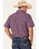 Moonshine Spirit Men's Roja Plaid Short Sleeve Snap Western Shirt , Navy, hi-res