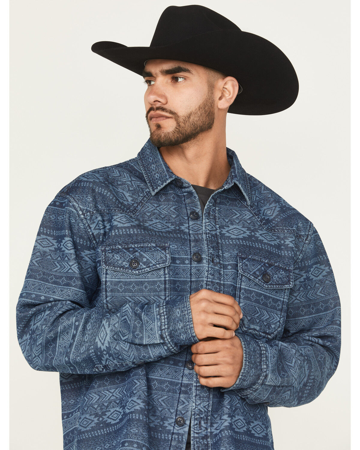 Image #2 - Cody James Men's Tonal Southwestern Print Fleece Lined Shirt Jacket, Indigo, hi-res