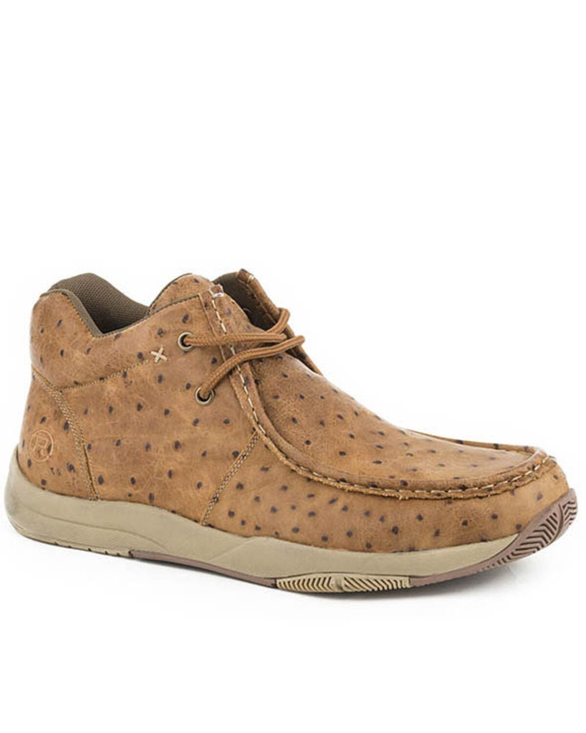 Roper Men's Ostrich Print Clearcut Shoes - Moc Toe, Tan, hi-res