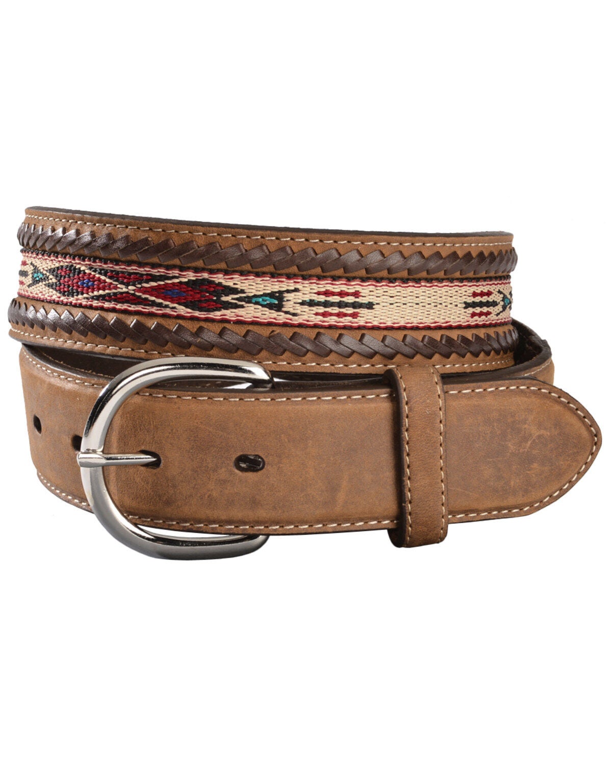 Tony Lama Men's Woven Leather Lace Belt, Bark, hi-res