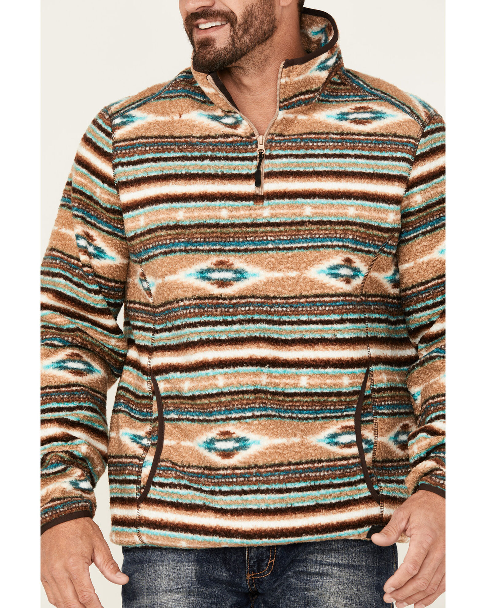 Product Name: Rock & Roll Denim Men's Southwestern Striped Berber 1/4 Zip  Pullover