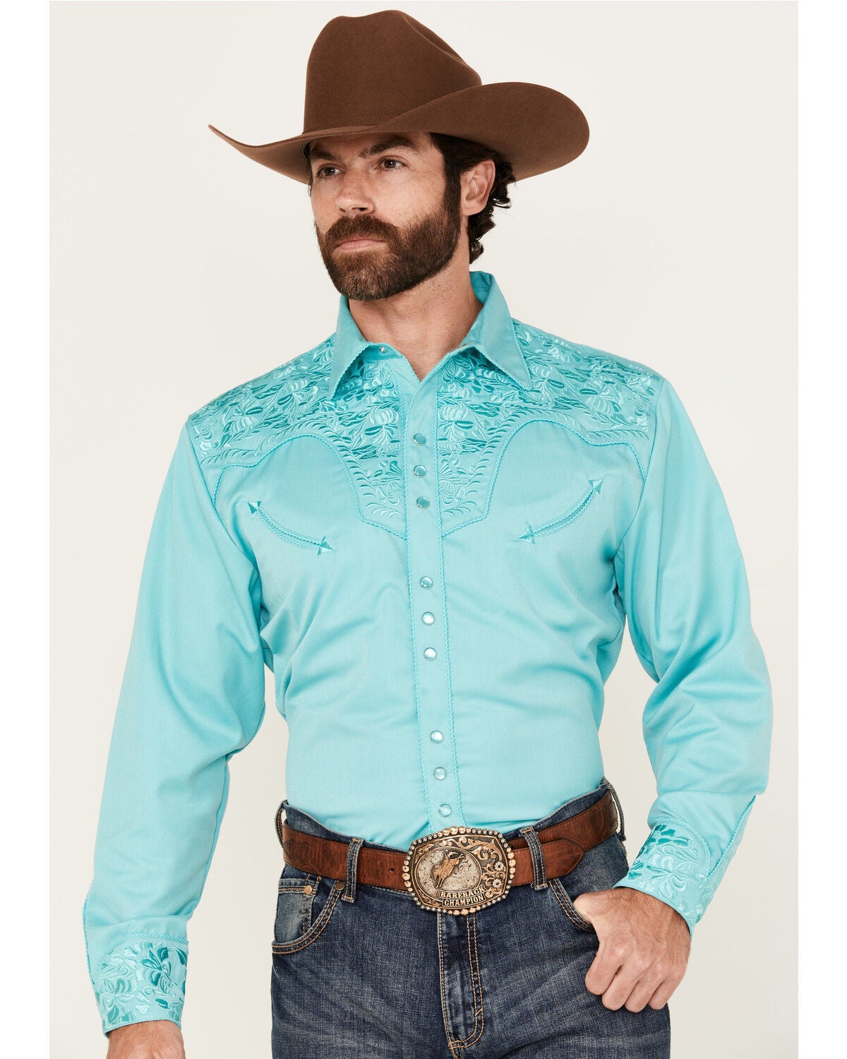 Scully Men's Gunfighter Long Sleeve Snap Western Shirt - Big, Turquoise, hi-res