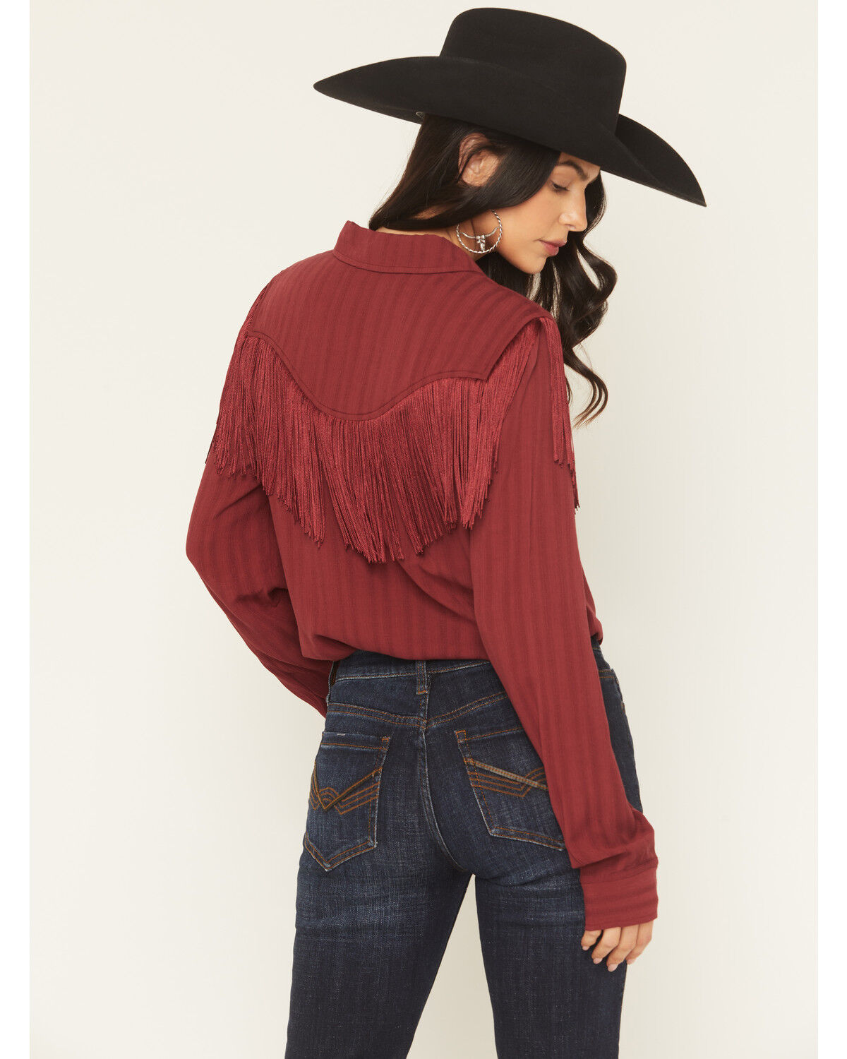 Image #6 - Idyllwind Women's Revive Fringe Long Sleeve Snap Crinkle Shirt, Cherry, hi-res