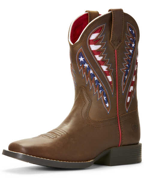 Ariat Youth Boys' VentTEK Quickdraw Patriotic Western Boots - Wide Square Toe, Brown, hi-res