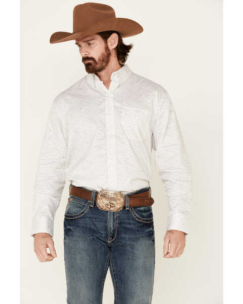Resistol Men's White Rice Geo Print Long Sleeve Western Shirt , White, hi-res