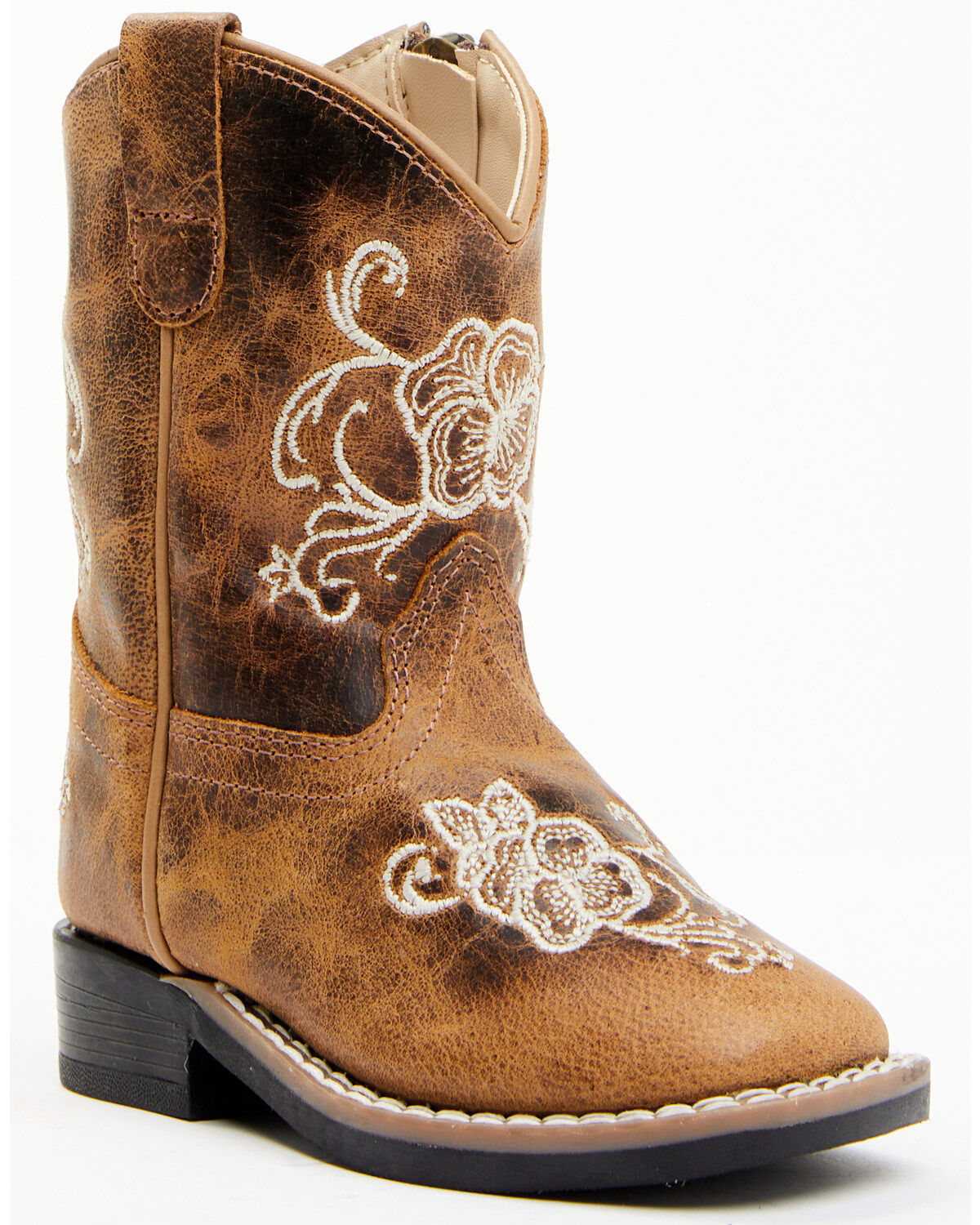 Image #1 - Shyanne Little Girls' Little Bitty Lasy Western Boots - Broad Square Toe, Brown, hi-res
