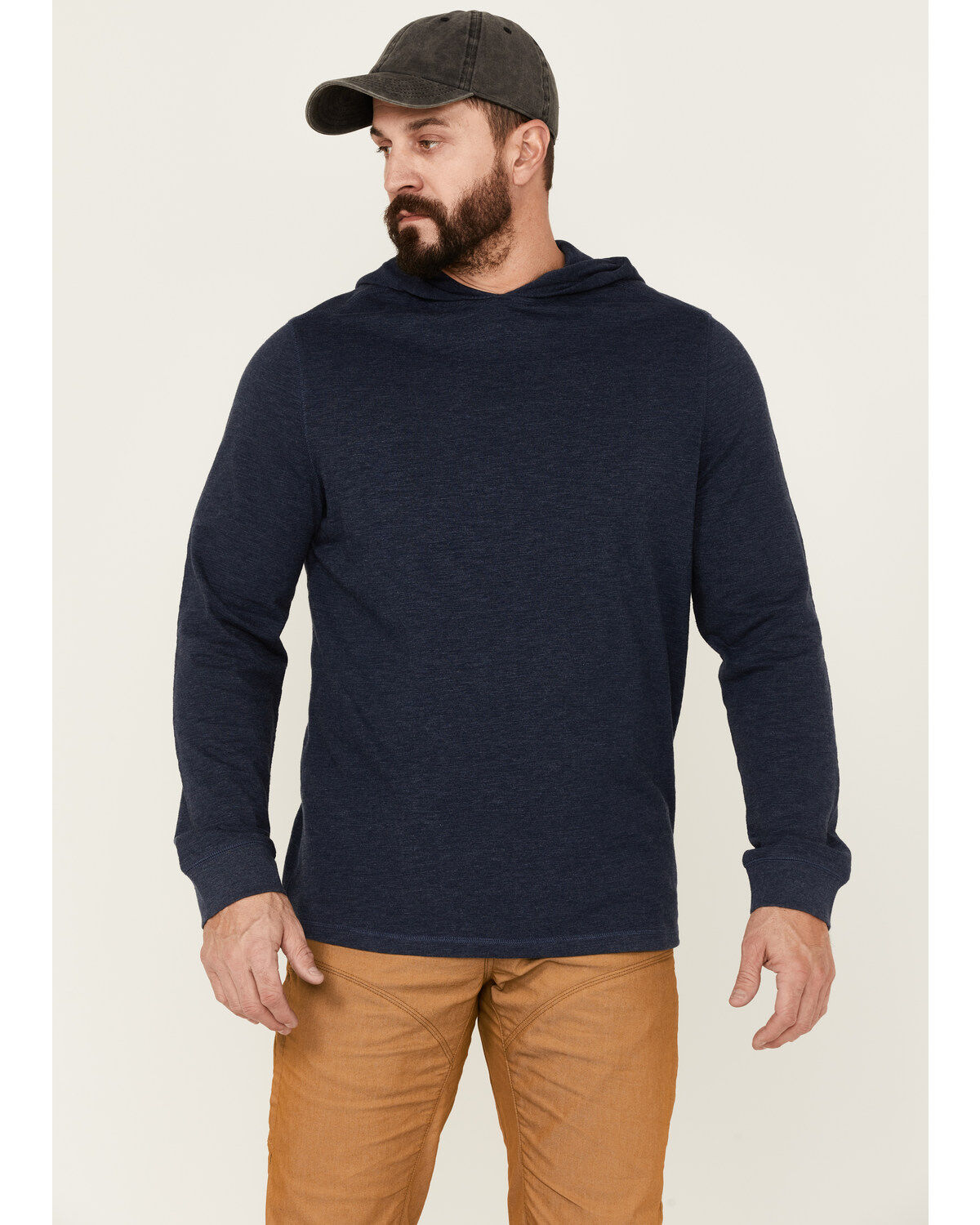Image #1 - Brothers and Sons Men's Solid Heather Slub Long Sleeve Hooded Sweatshirt, Navy, hi-res