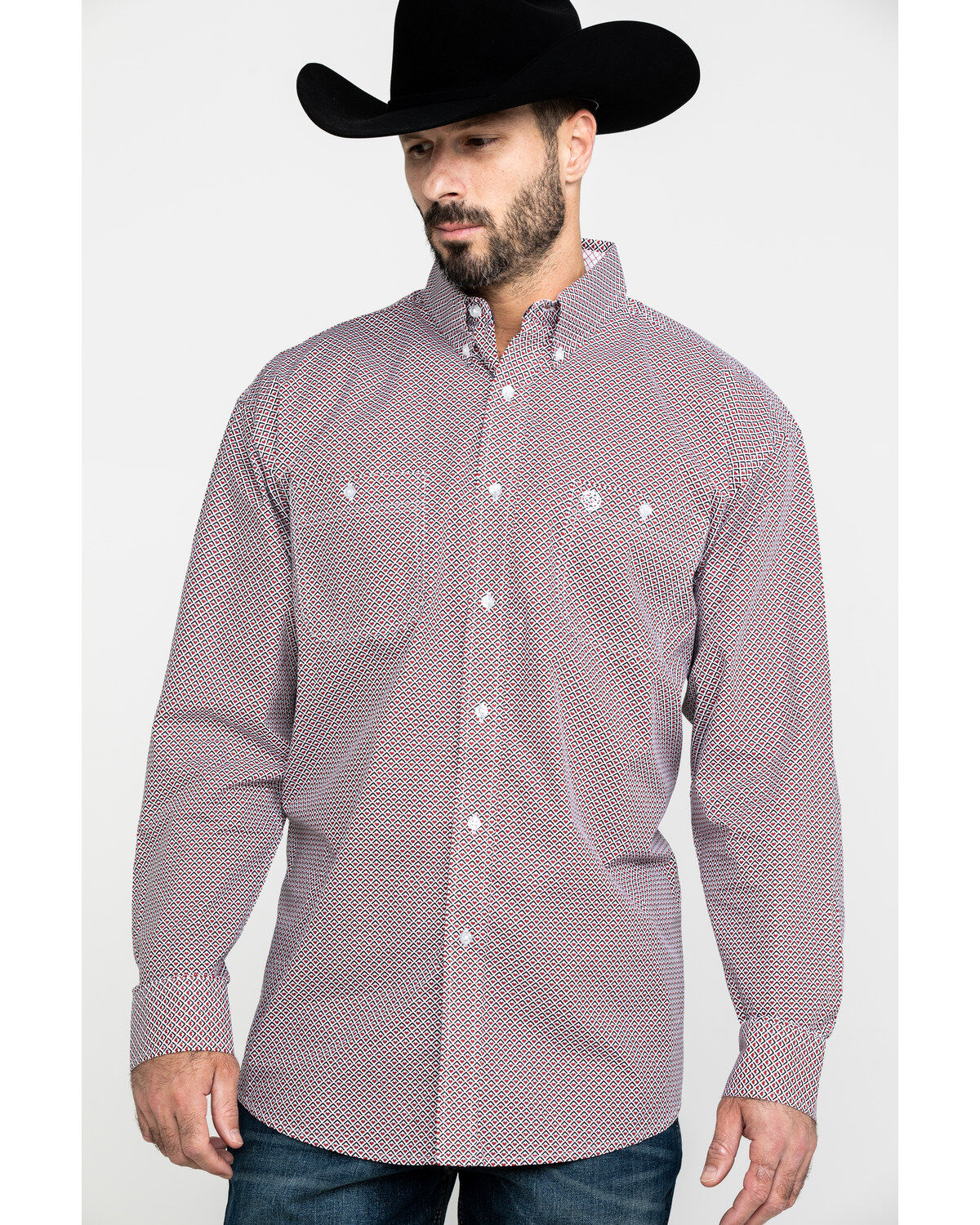 Image #5 - George Strait by Wrangler Men's Red Geo Print Long Sleeve Western Shirt , , hi-res