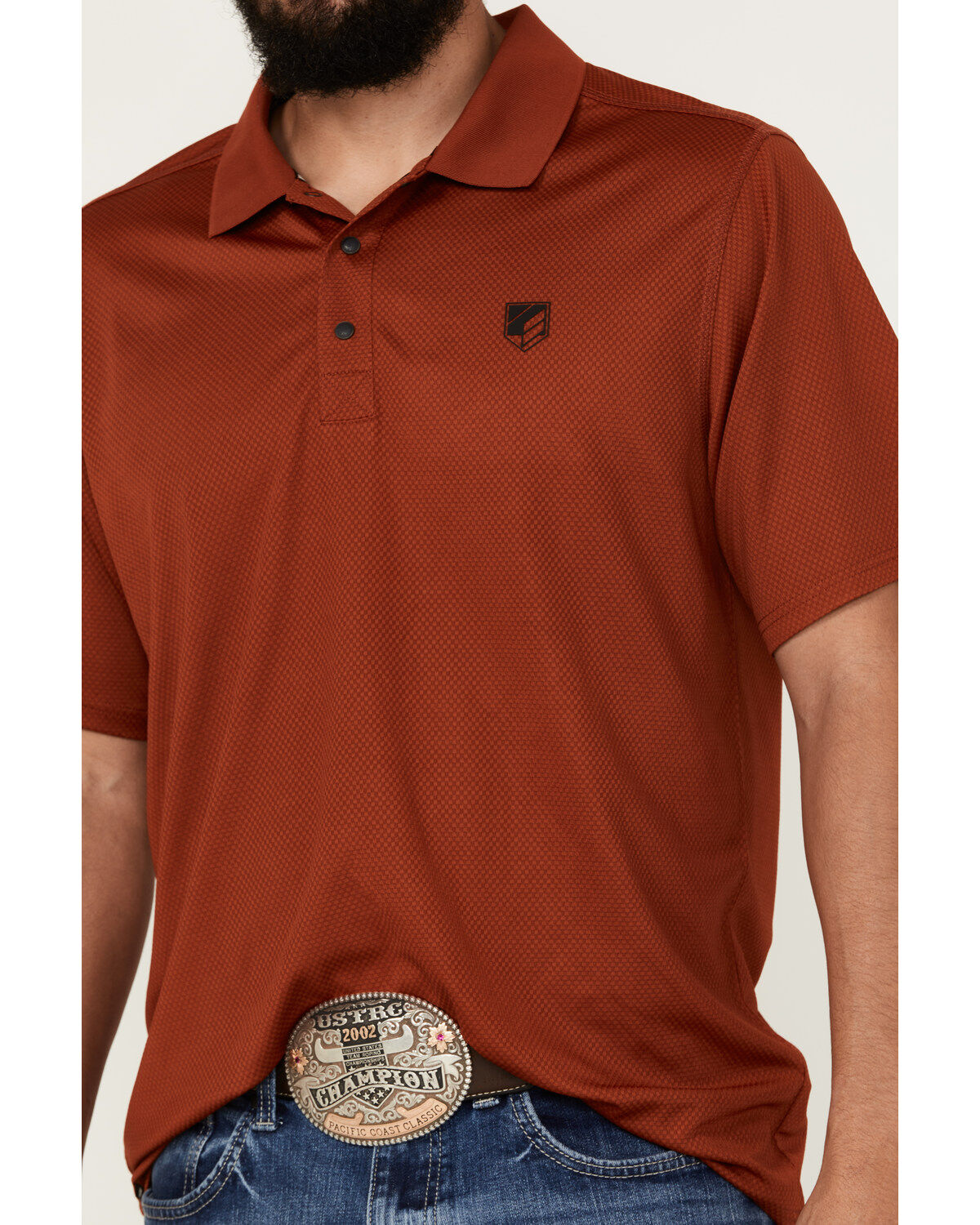 Image #3 - RANK 45® Men's Laredo Short Sleeve Polo Shirt, Dark Orange, hi-res