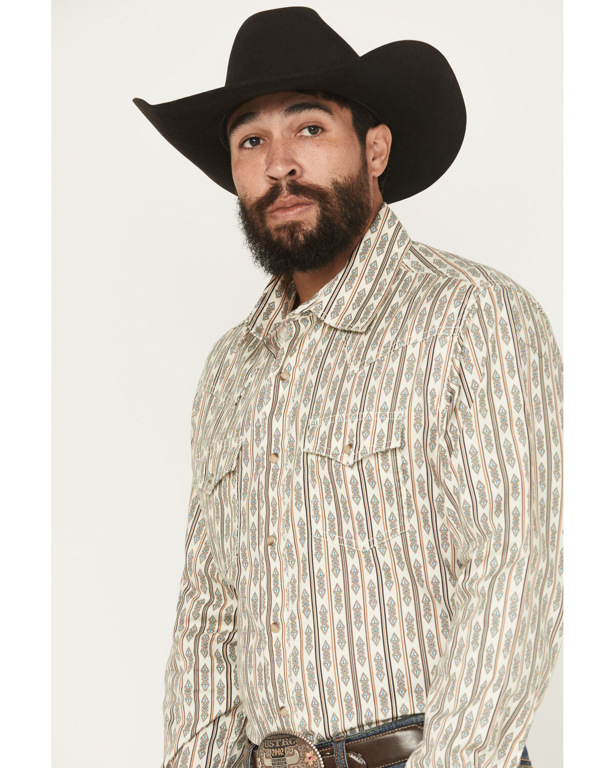 Image #2 - Wrangler Retro Men's Southwestern Print Long Sleeve Snap Western Shirt, Cream, hi-res