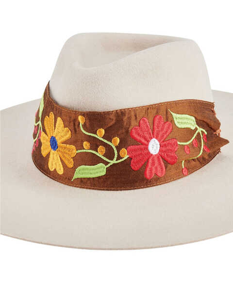 Image #1 - San Diego Hat Company Women's Embroidered Felt Fedora, Ivory, hi-res