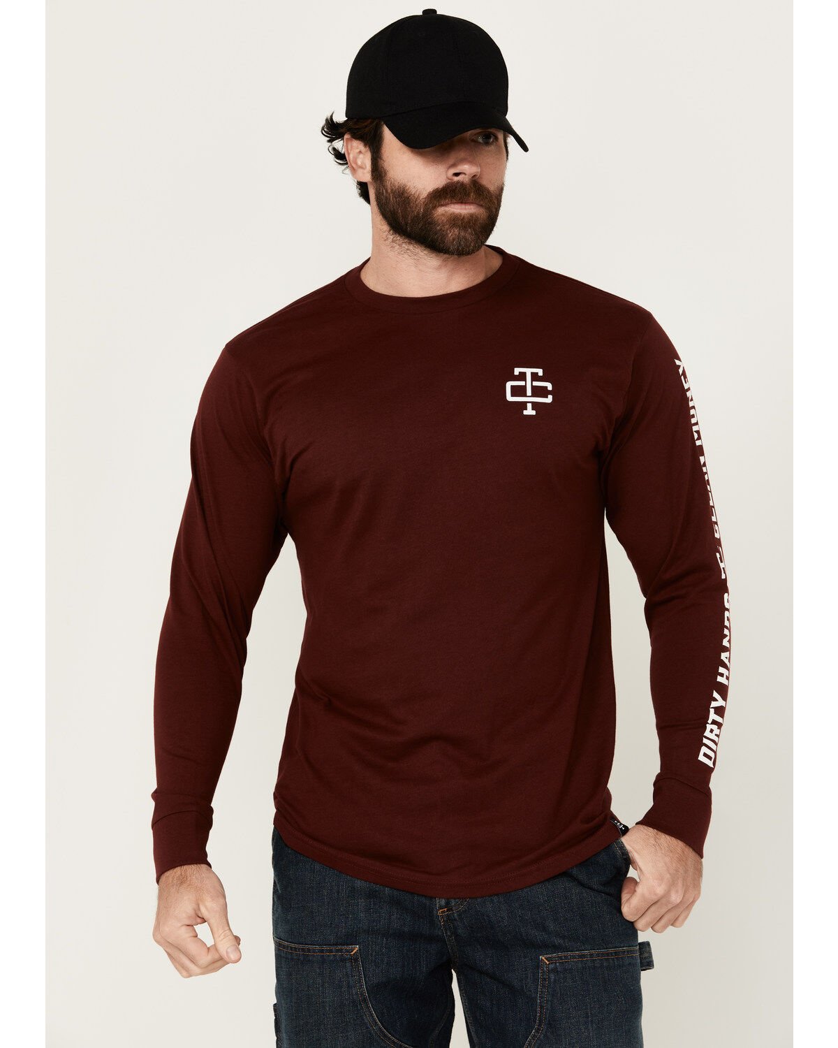 Image #2 - Troll Co Men's Grit Logo Long Sleeve Graphic Shirt, Maroon, hi-res