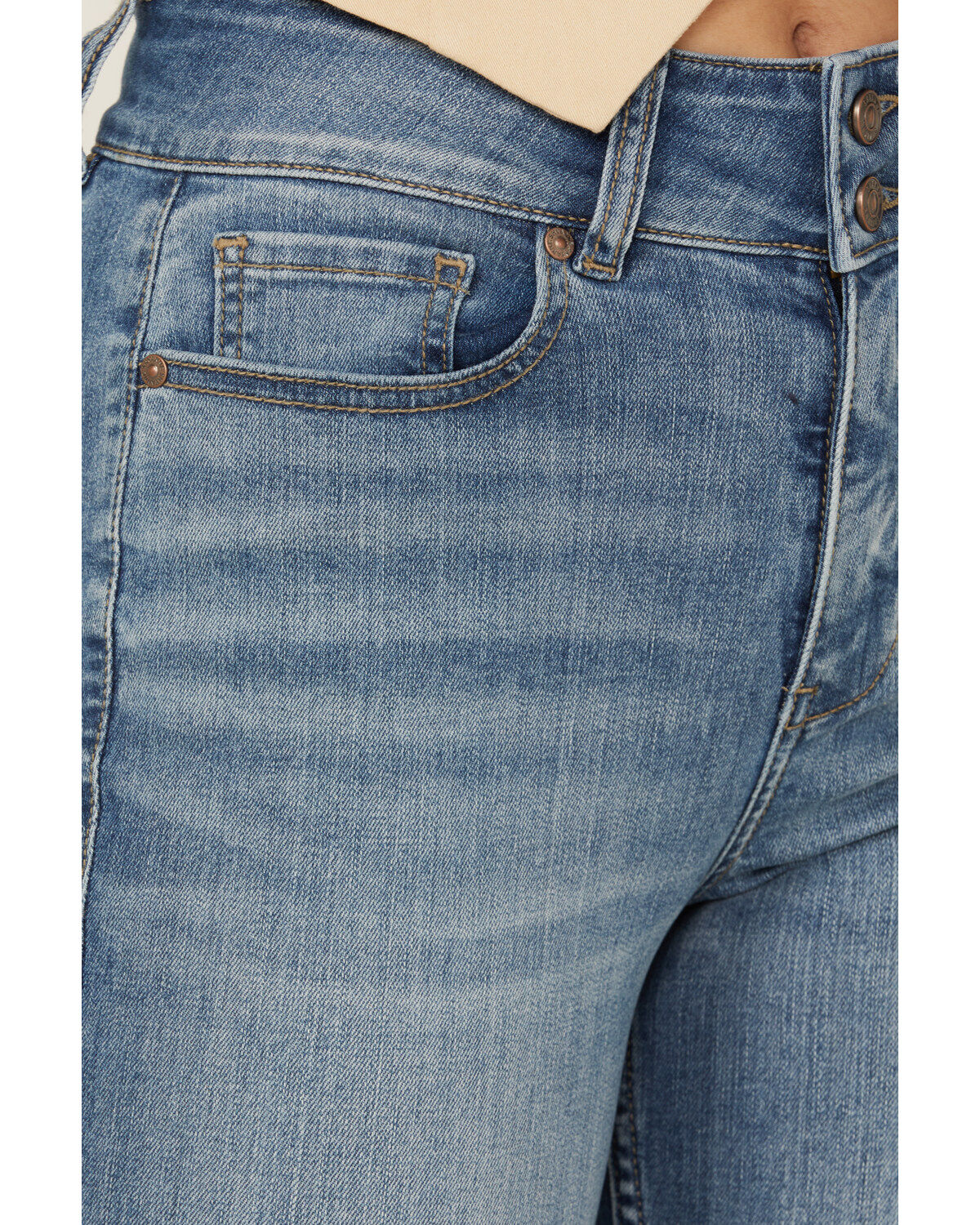 Image #2 - Shyanne Women's Cimarron Light Wash High Rise Flare Stretch Denim Jeans, Light Wash, hi-res