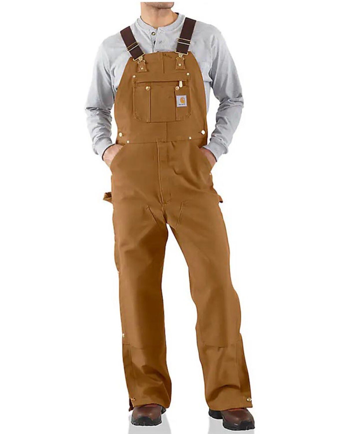 Carhartt Men's Solid Brown Zip-To-Thigh Unlined Bib Overalls - Big