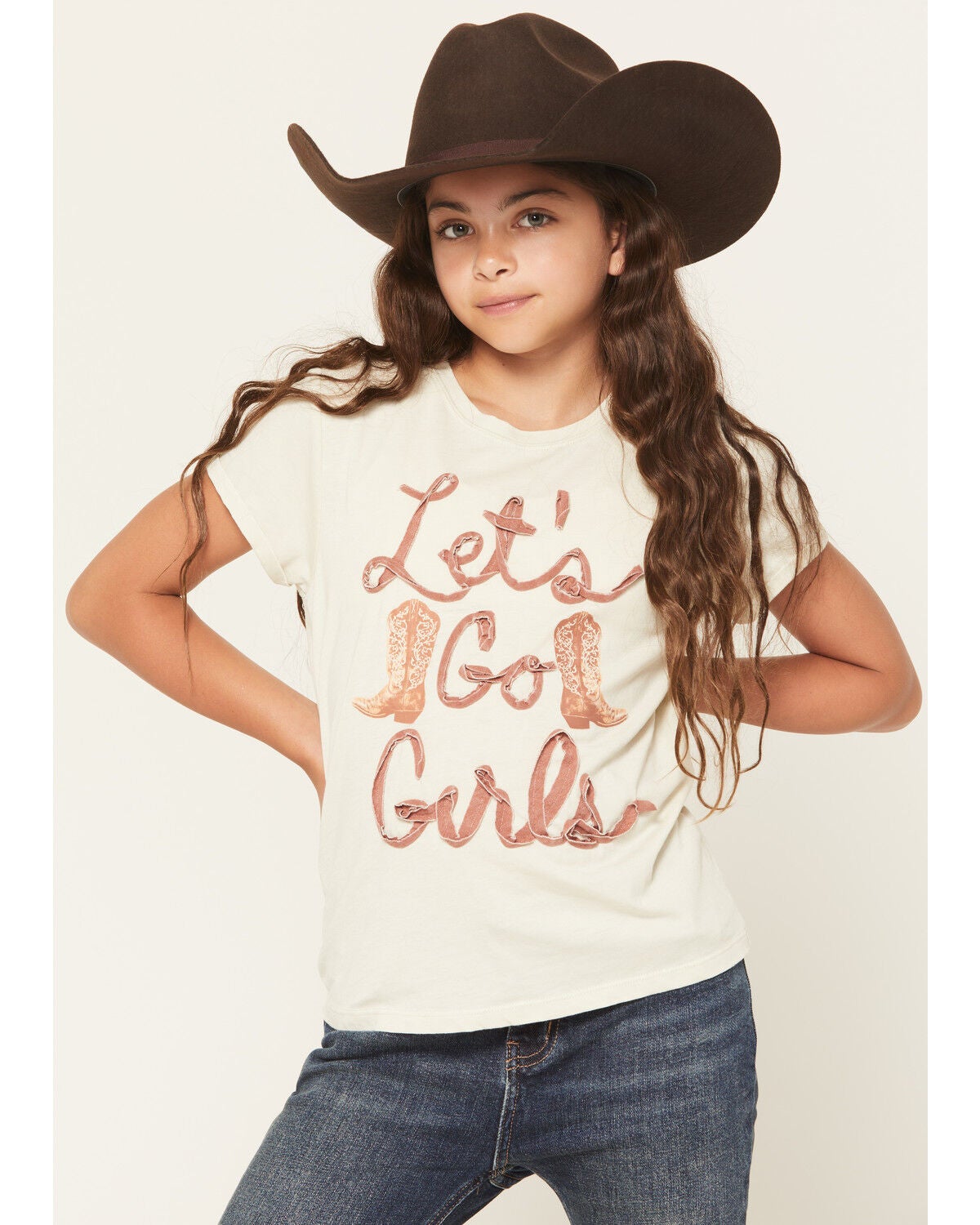 Buttercup Girls' Let's Go Girls Short Sleeve Graphic Tee, Off White, hi-res