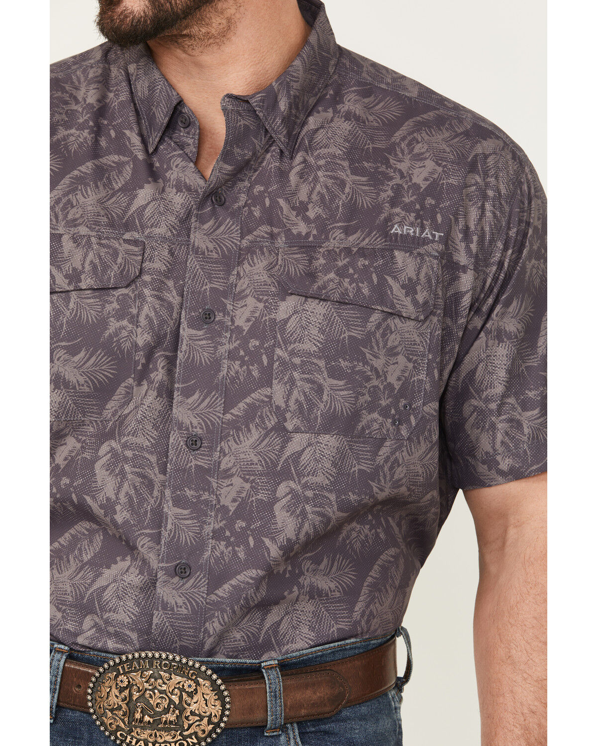 Image #3 - Ariat Men's VentTEK Printed Outbound Short Sleeve Button-Down Shirt - Tall, Black, hi-res