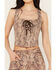 Shyanne Women's Snake Print Cropped Corset Top, Taupe, hi-res